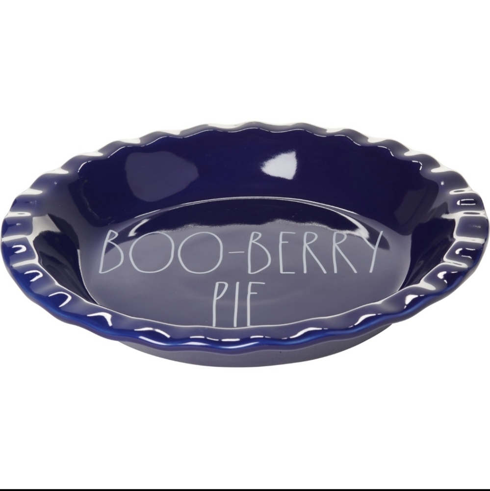 NWT Rae Dunn Halloween "Boo-Berry Pie" Cobalt Blue Ceramic Pie Plate Dish